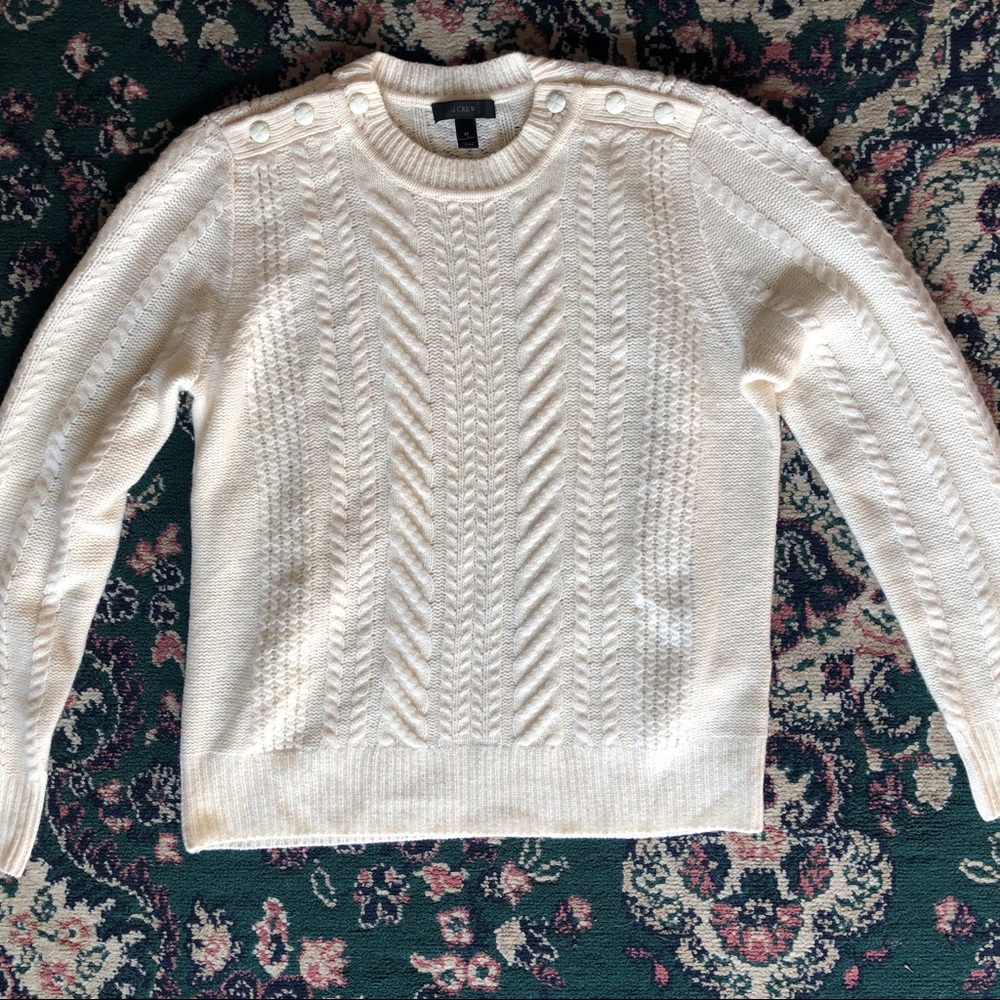J Crew Cream Colored Knit Sweater 100% Wool. Small